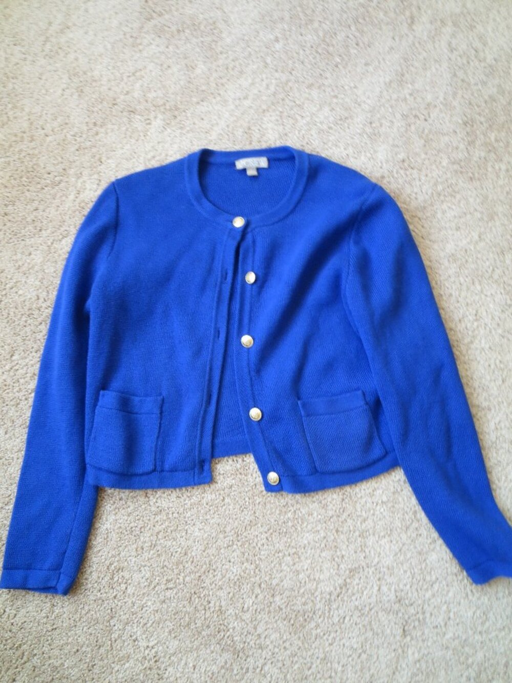 J.Crew Blue Knit Cardigan Sweater w/ 5 Gold Button Accent Size: S, 2 Pockets